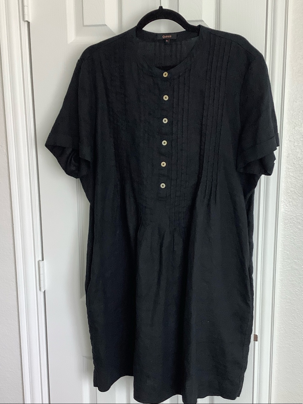 Quince Black Casual Button-Front Shirt Dress